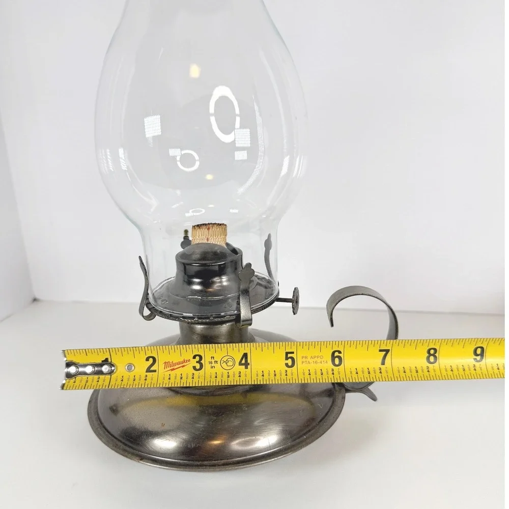 VTG working Metal Oil Lamp Hurricane Glass Shade Kerosene Lantern table‎ decor